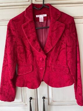 Nine West Deep Red Velvet Tailored Blazer